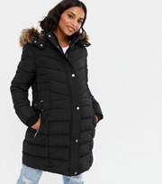 New Look Maternity Black Belted Long Hooded Puffer Jacket